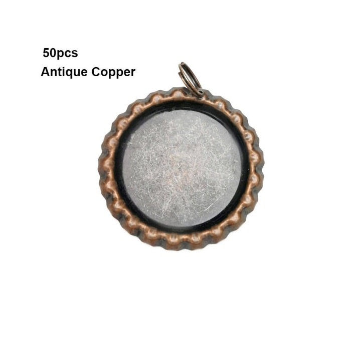 50 Chrome Flattened Bottle Cap Pendants, 50 flattened bottle caps(split rings attached), Antique Copper bottle caps, Bronze bottlecaps
