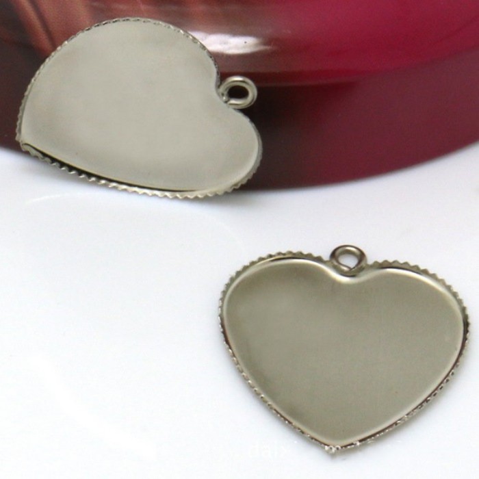 20pcs 25 Stainless steel Settings Base, Bezel Blank Base Setting, Heart Cabochon Pendant Base