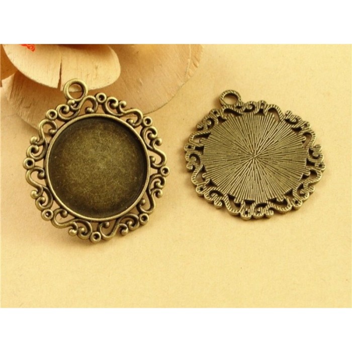 20pcs 25mm 1 inch Antique Bronze Cabochon Pendant Base, round pendant setting (3020012)