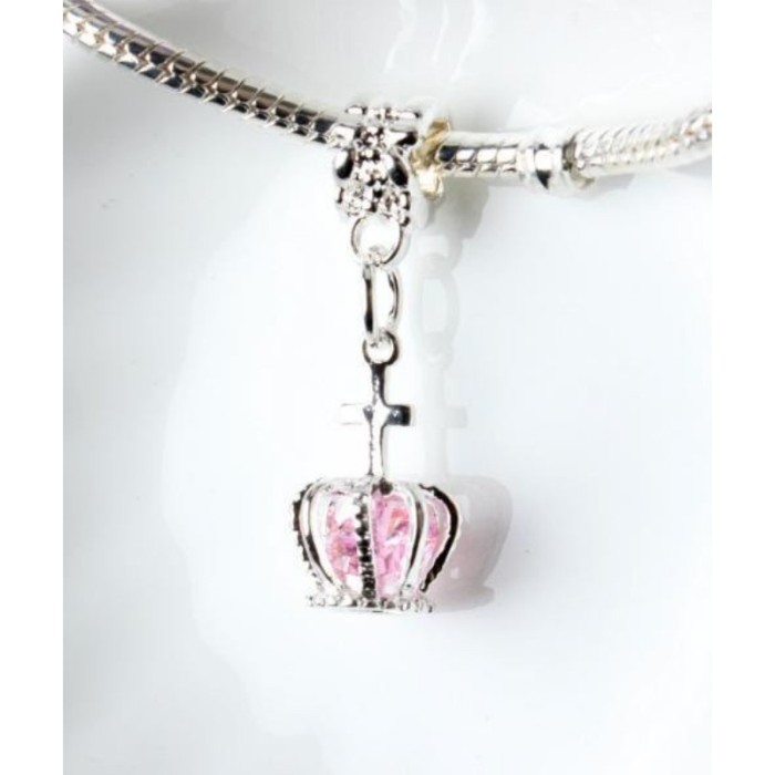 5pcs European beads, Pink Rhinestone Crown Charms, fits most European charm bracelets bead charm bracelet