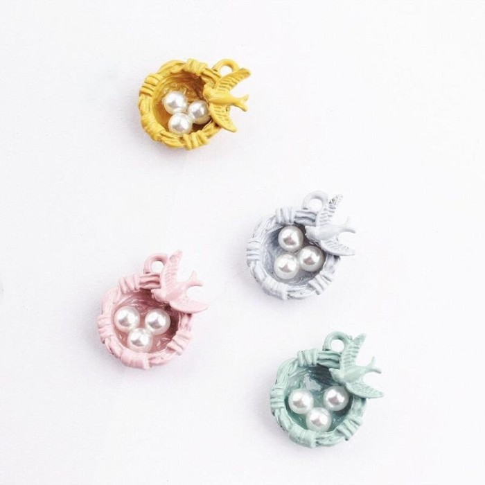 Bird Nest with 3 Pearl Like Beads Charms Pendants Findings (#3010067)