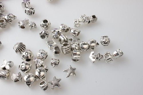 50pcs Mix design European beads, Bead Charms, fits most European charm bracelets bead charm bracelet