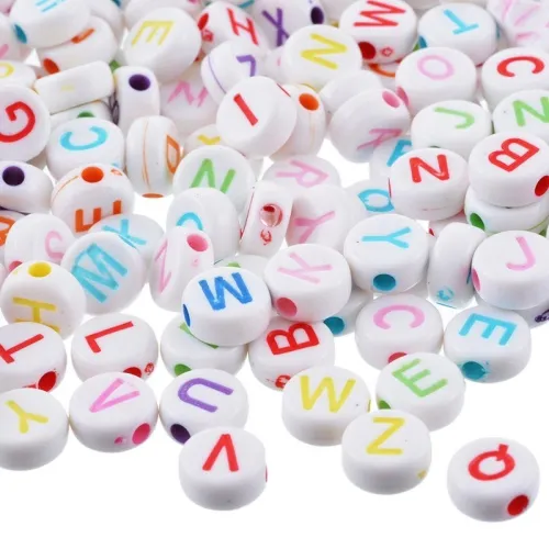 AcylicAlphabet Letter Beads, 4*7mm white Flat round letter beads, mix letters