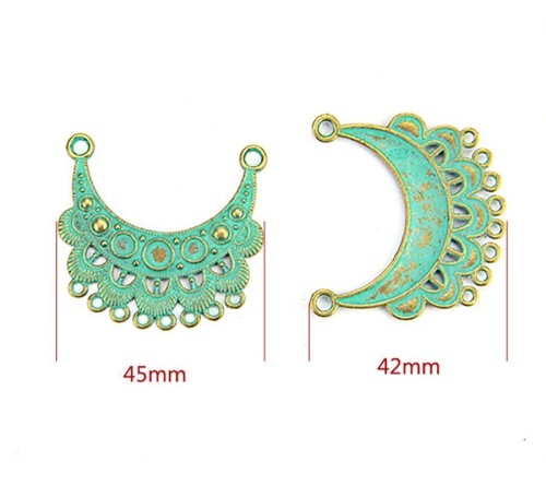 10PCS Verdigris antique bronze Earrings Large Hoop Filigree Earring Finding Ornate Crescent Earring Parts Ethnic Jewelry Supply
