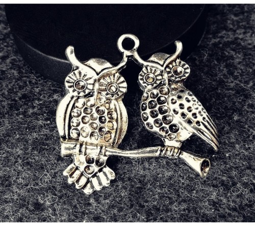 2pcs Antique Tibetan Silver Tone Owl couple on the branch Charms Pendants Findings (#3010289)