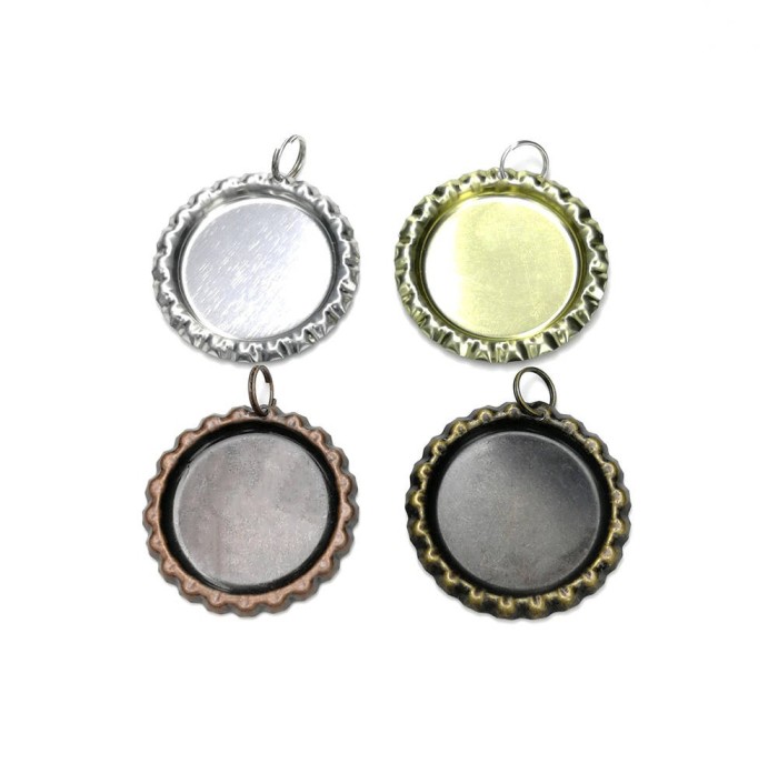 50 Chrome Flattened Bottle Cap Pendants, 50 flattened bottle caps(split rings attached), Antique Copper bottle caps, Bronze bottlecaps