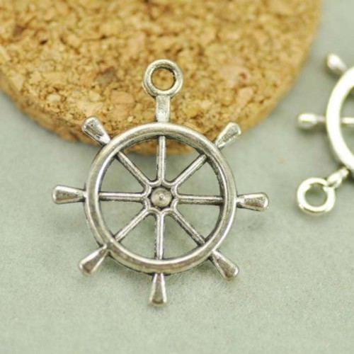 10pcsAntique Tibetan Silver Tone Ship Wheel Nautical Charms (#3010284)
