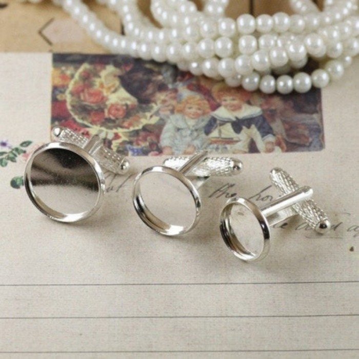 50pcs Silver French cufflinks blank, cufflink base, Brass Cufflinks Bezel Setting with Texture (3010360)