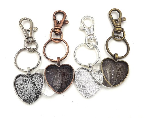 ON SALE - 10 sets Photo Keychains DIY Kit - blank heart 1 inch (25mm) bezel setting with glass cabochon and key ring,