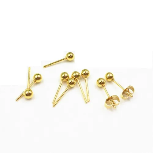 wholesale 50pcs 316L Stainless Steel 18K Gold Plated Blank Stud Earring Base 4/5/6/8mm Cabochon Cameo Setting Diy Jewelry