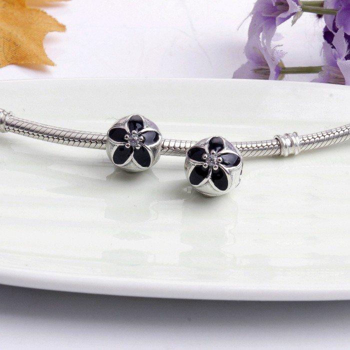 925 sterling silver Cherry blossoms Lock Clip Stopper beads, European Beads,fits most European charm bracelets bead charm bracelet