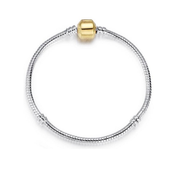 5pcs Silver European bracelet with Gold barrel clasp, Snake Chain Bracelet, European bracelet supplies