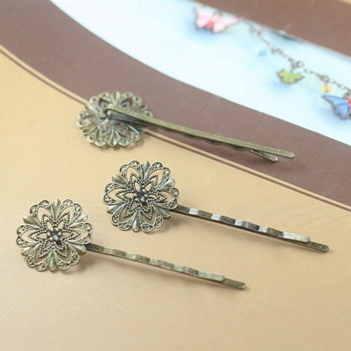 10PCS Blank Flower Hair Pins, brass Hair Clip, Blank Hair Clip Barrette, Hair pin Blank with 20mm Flower Pad