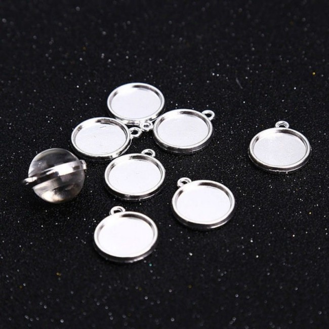 50sets 16mm 18mm 20mm 25mm Frame Blank Pendant Charm Tray Round Cabochon Setting,Two sides,Double-sided