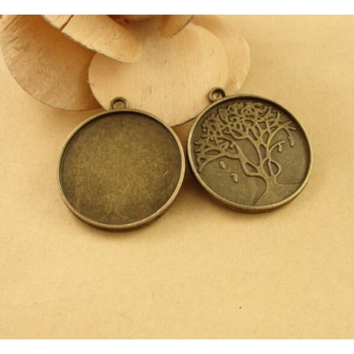 50pcs 25mm 1 inch round Antique Bronze / Silver Cabochon Pendant Base, Tree round pendant setting (3020014)