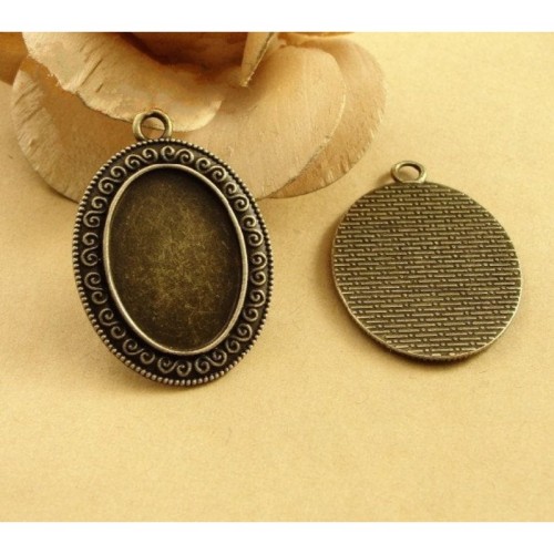 20pcs 18 x 25mm Antique Bronze Cabochon Pendant Base, Oval pendant setting (3020020)