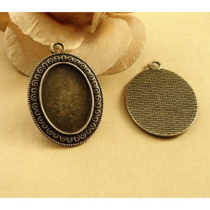 20pcs 18 x 25mm Antique Bronze Cabochon Pendant Base, Oval pendant setting (3020020)