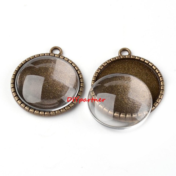 10 Set 25mm Clearance Domed Glass Cabochon Cover with Alloy Cabochon Settings, Antique Bronze, Alloy Blank Photo Pendant Making