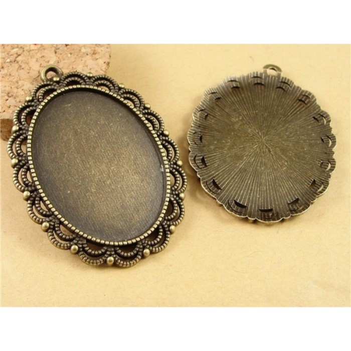 10pcs 40 x 30mm Antique Bronze Cabochon Pendant Base, Oval pendant setting, Oval Pendant Trays, Bezel Cabochon Settings