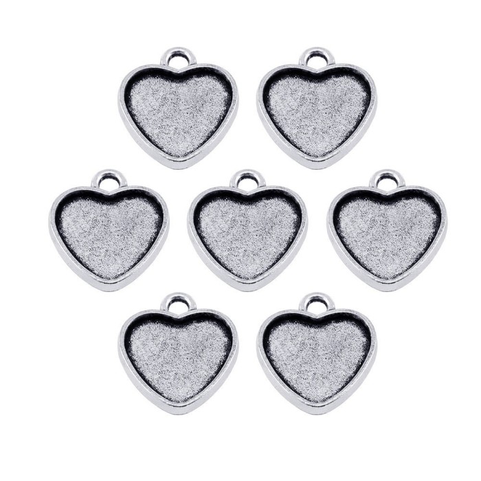 20pcs 16mm Antique silver Heart Cabochon Pendant Base, Heart pendant setting