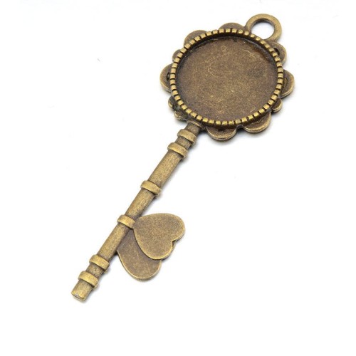 10pcs 20mm Antique Bronze Cabochon Pendant Base, Key pendant setting