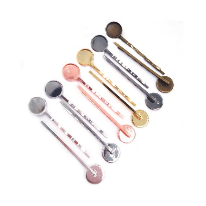 50PCS 10mm 12mm 14mm Bobby Pins Hair Clips with bezel tray, fits 10mm 12mm 14mm round cabochons in bezel tray