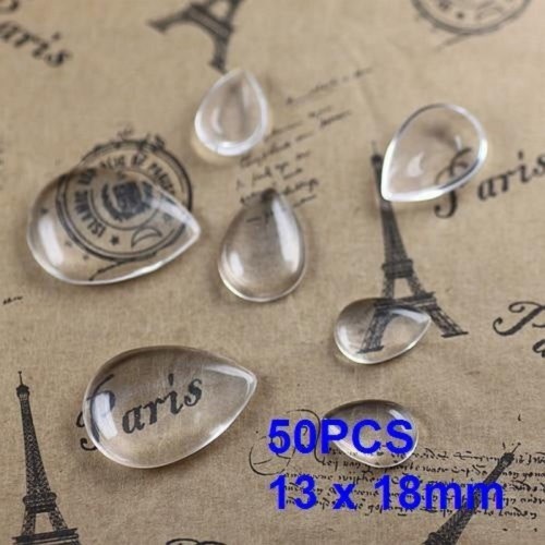 50pcs 13 x 18mm Teardrop Glass Cabochons, Teardrop Crystal Clear Glass Cabochon Tiles for base Pendants (3010371)