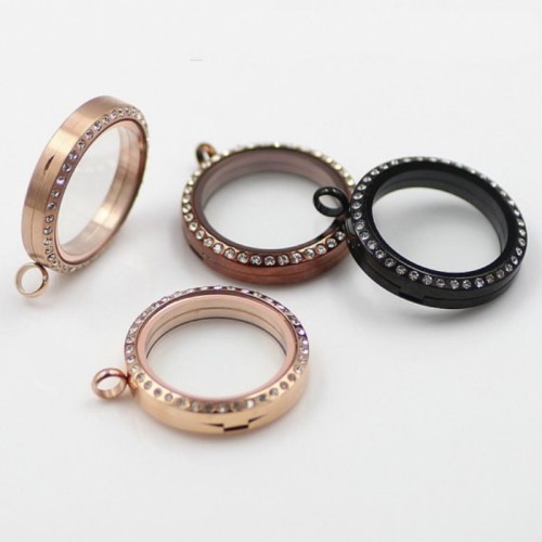 Stainless Steel 30mm Round Rhinestone Floating charm Locket, Memory Locket, Necklace Pendant, Wholesale floating lockets FL001