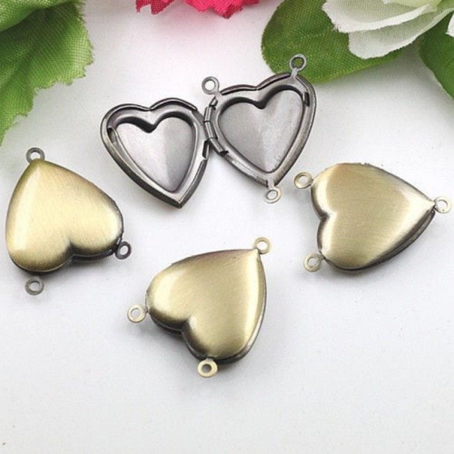 10PCS Antique bronze Heart photo locket connector, Photo Locket Pendant (#5010020)