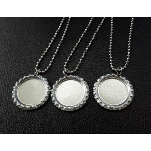 50 Bottle cap necklace Kit- Flattened Flat Silver Bottle Caps+ Round Epoxy Stickers+ Stainless steel Ball Chain Necklaces,DIY Necklace kit