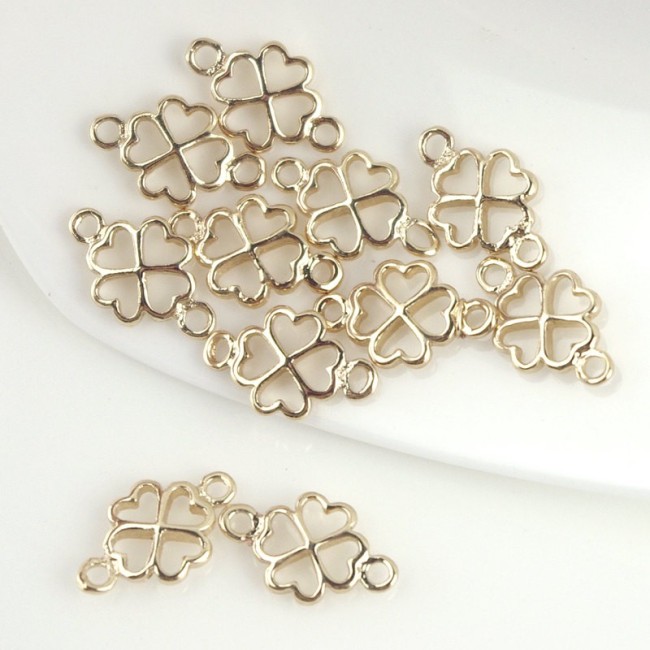 6pcs 18K Gold PlatedBrass Tiny Flower Charm Pendant Double hole connector Spacer for bracelet necklace earrings(#10001115)