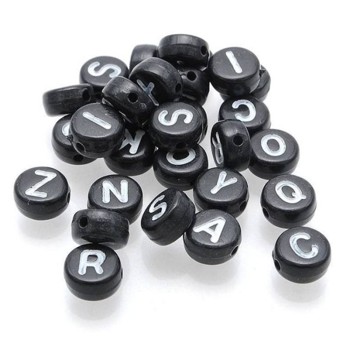 AcylicAlphabet Letter Beads, 4*7mm black Flat round letter beads, mix letters