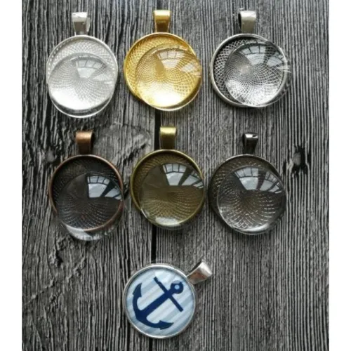 10 - 25mm 1 inch Cabochon Pendant Base with glass demo kitz, 1 inch round pendant tray with round glass cabochon