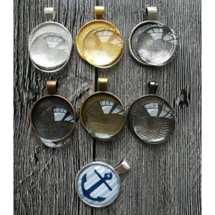 10 - 25mm 1 inch Cabochon Pendant Base with glass demo kitz, 1 inch round pendant tray with round glass cabochon