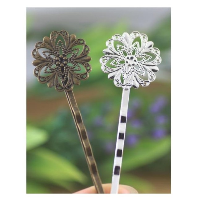10PCS Blank Flower Hair Pins, brass Hair Clip, Blank Hair Clip Barrette, Hair pin Blank with 20mm Flower Pad