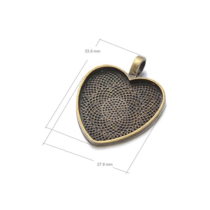 23 x 25mm Antique Bronze Cabochon Pendant Base, Heart pendant setting (3010316)
