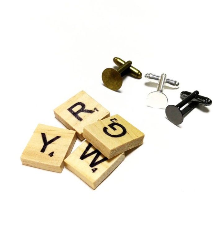 10sets DIY Cufflinks Blank Kits -Crafting Jewelry Wedding Favors Alphabet Cufflinks-Mini Scrabble Cuff Links Pair