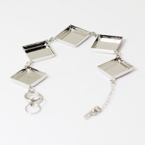 5pcs Bracelet Blanks, 16 x 16mm square bezel Silver bracelet blanks