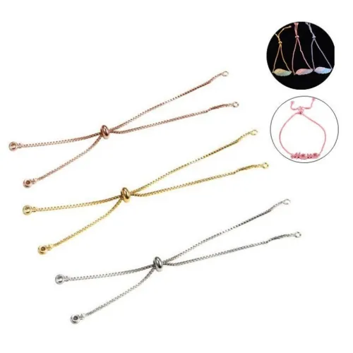 adjustable bracelet chains with Silver ball rhinestones ends Adjustable box chains for jewelry making Pull bracelet chains