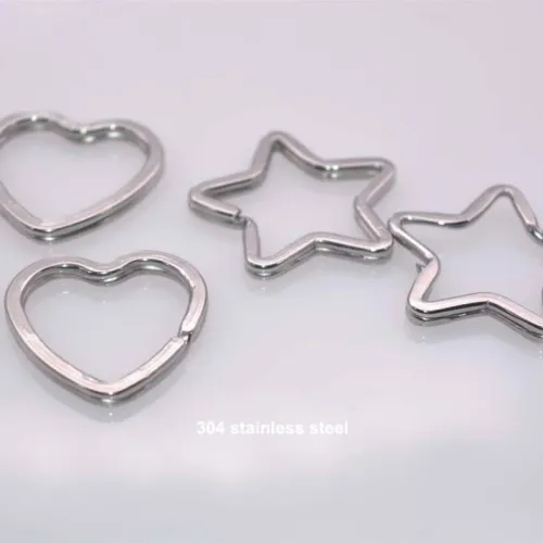 304 stainless steel-Silver Heart Key Ring Findings - Heart Key Chain Split Ring Key Ring - Bulk Lot Wholesale Keychain Findings Supply