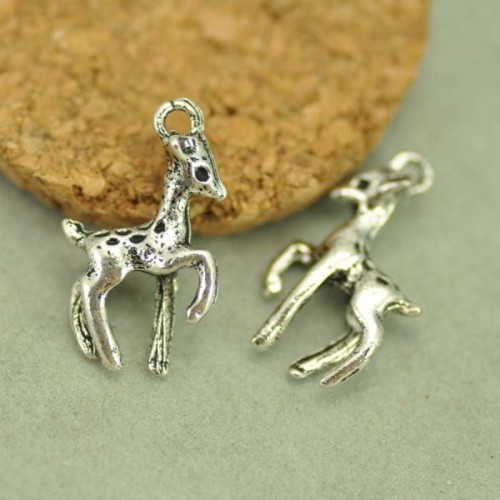 10pcs 3D Antique Tibetan Silver Tone Deer Charms Pendants Findings (#3010075)