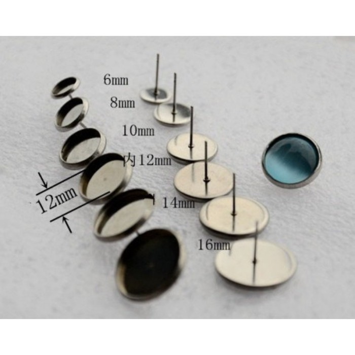 50pcs 6mm 8mm 10mm 12mm 14mm 16mm 18mm 316L Stainless Steel Round bezel Earring Blanks /earring base, earring base settings with backs