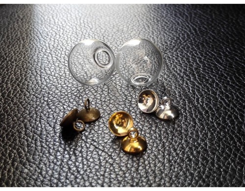 10KiTs -10mm 12mm 14mm 16mm Glass Bubble Ball with Bead cap Jewelry Pendant Kit, with Top Necklace Loop 601004a