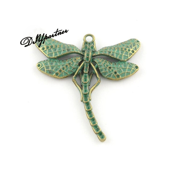 30PCS Dragonfly pendant , Nature Necklace,Verdigris Patina Brass Dragonfly pendant