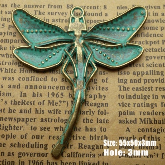 30PCS Dragonfly pendant , Nature Necklace,Verdigris Patina Brass Dragonfly pendant