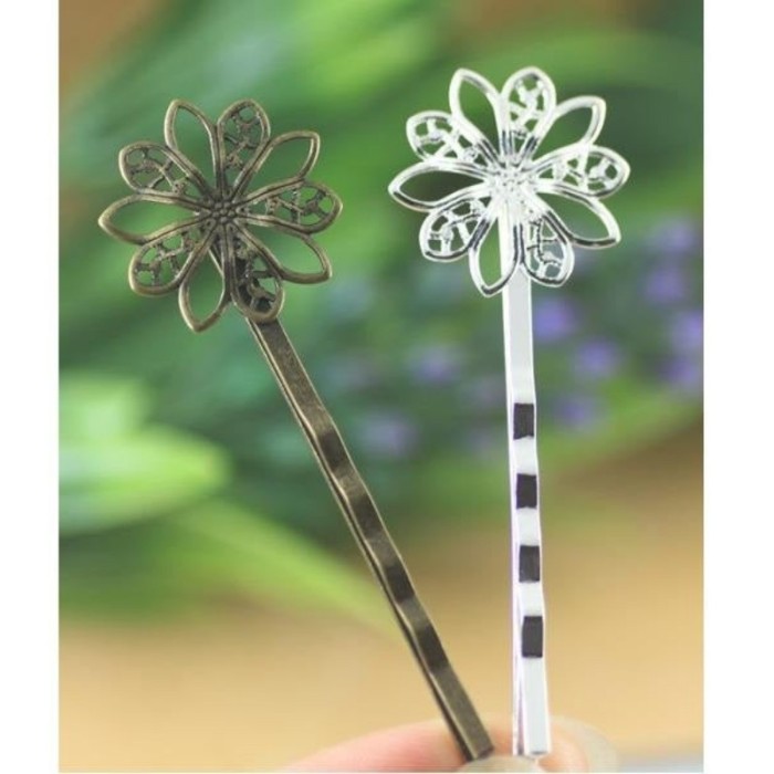 10PCS Blank Flower Hair Pins, brass Hair Clip, Blank Hair Clip Barrette, Hair pin Blank with 18mm Flower Pad