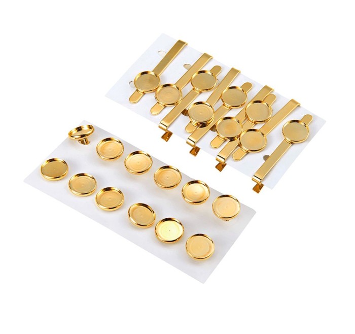 18mm cufflinks Kits-High Quality 24K gold plating or pure copper with electroplated French cufflinks blank,tie clip