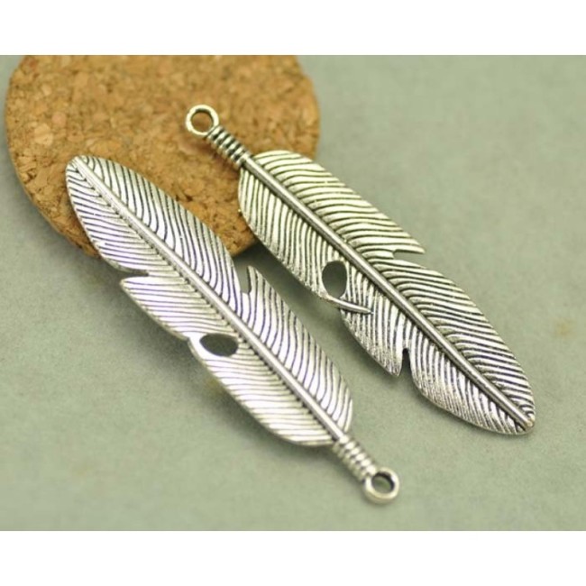 5pcs Antique silver Big Feather Charm Pendants Findings (#3010001)