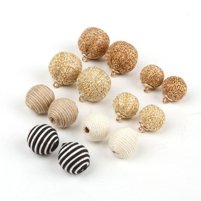 diy jewelry earring pendants accessory 50pcs/lot 16mm Linen hemp rope weaving fashion plastic handmade beads charms