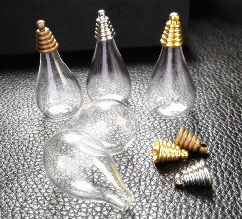 10KiTs -Tear Drop Glass Bubble Ball with Bead cap Jewelry Pendant Kit, with Top Necklace Loop 601006
